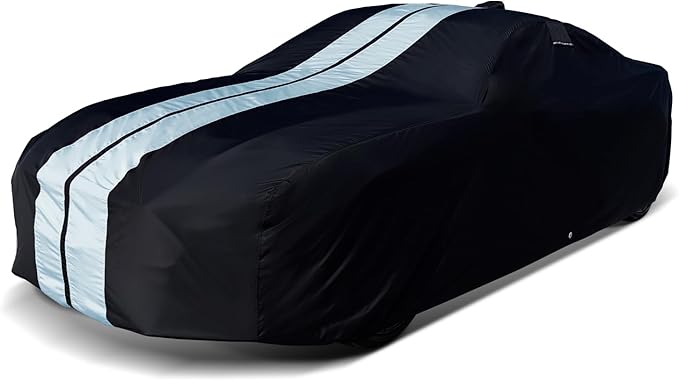 iCarCover Custom Car Cover for Chevy Chevelle 2-Door, 4-Door (1964-1972) Waterproof All Weather Rain Snow UV Sun Protector Full Exterior Indoor Outdoor Car Cover (Stripe - Black/Gray)