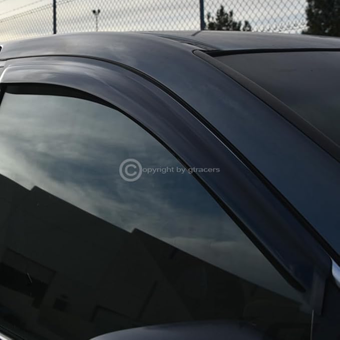 4Pcs Dark Smoke Tint Front Rear Window Deflector Sun/Rain/Wind Guards Shade Smoke Window Visors 2001-2004 Compatible with Toyota Tacoma Double/Crew Cab