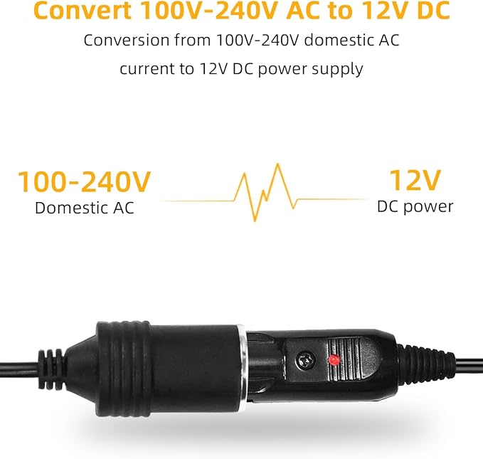180W AC to DC Converter, 100V ~ 240V to 12V 15A Car Cigarette Lighter Socket AC/DC Adaptor Power Supply for Car Refrigerator, Tire Inflator, Vacuum Cleaner and Other Devices 7.2FT