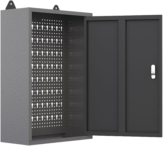 JZD Steel Wall Mount Storage Garage Cabinet, Metal Hanging Tool Cabinets, Black & Grey