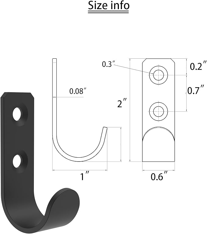 Wall Hooks Coat Hook Robe Hanging Robe & Towel Hooks, Utility Hooks Indoor Outdoor (Black-U Shaped, 2x1)