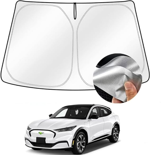 Cartist Windshield Sun Shade Fits for Ford Mustang Mach-e 2021 2022 2023 2024 2025 Accessories Foldable Car Front Window Sunshade for Mustang Mach-e Sun Visor Block UV Rays