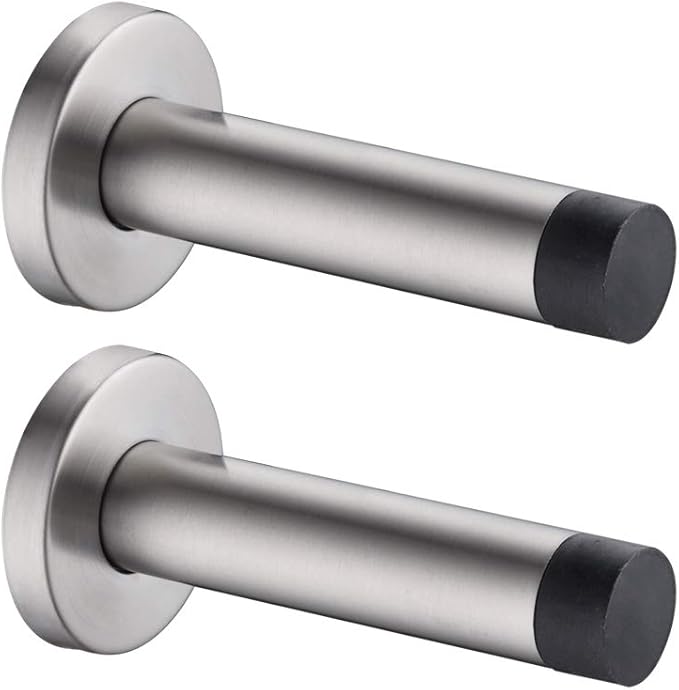 JQK Door Stopper, 304 Stainless Steel Thicken 1mm Sound Dampening Door Stop Bumper Wall Protetor 2 Pack, Brushed, DSB5-BN-P2