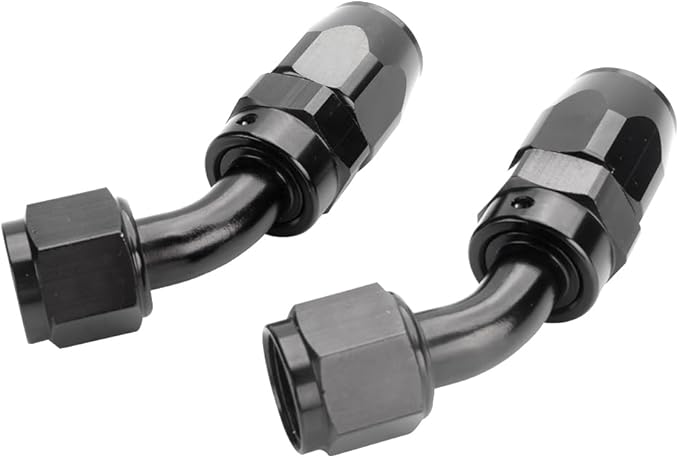 LokoCar 6AN Hose End Fitting 45 Degree Swivel For CPE Braided Hose Black 2Pcs