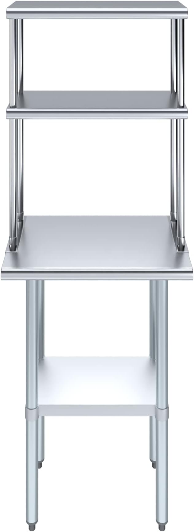 AmGood Stainless Steel Work Table Double Tier Overshelf | (18" x 24" Work Table + 12" Overshelf)