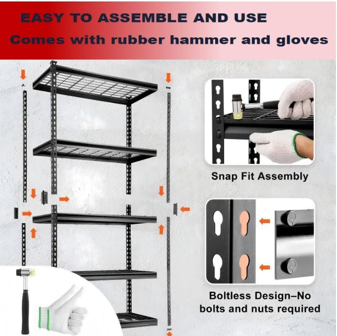 5 Tire Storage Shelving Heavy Duty Garage Shelves 2000LBS Load Bearing, Full Metal Shelving Units, Durable Construction, Adjustable Shelves, Easy Assembly, 36''W x 16''D x 72''H