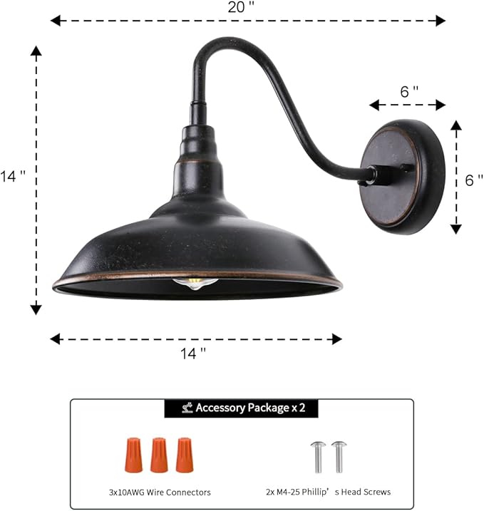 14in Outdoor Gooseneck Barn Light for Farmhouse, Bronze Exterior Wall Light Fixture for Porch, Large Outside Farmhouse Wall Sconce for Garage Patio Doorway House