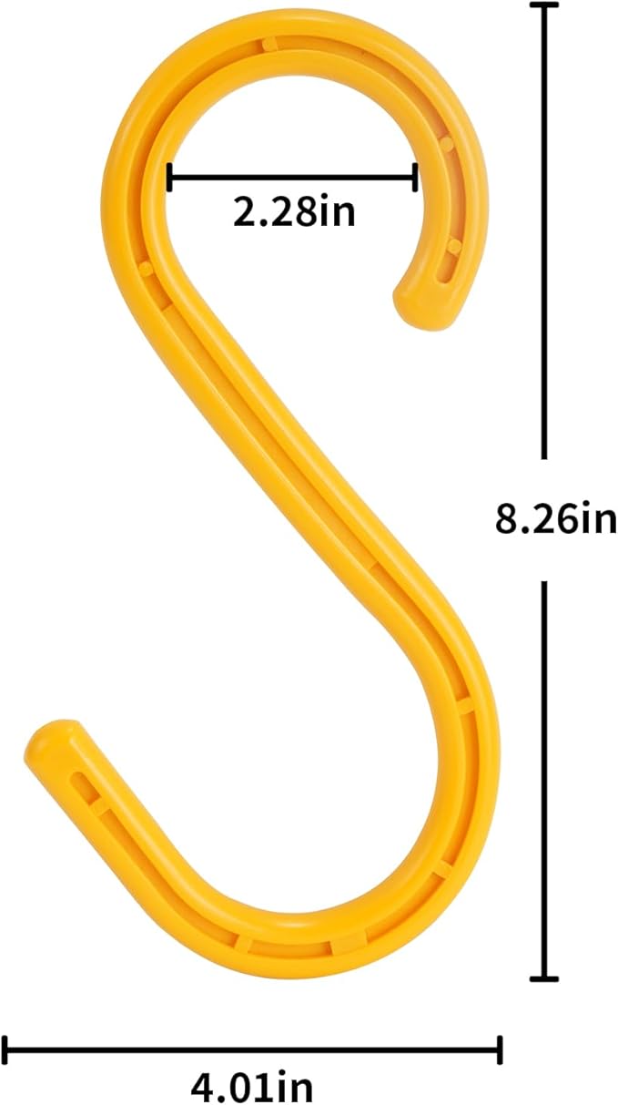 Heavy Duty ABS S Hooks, 6 Pack, 8.26Inch, Yellow, Ideal for Indoor/Outdoor, Kitchen, Closet, Bathroom, Garden, Tools, Construction