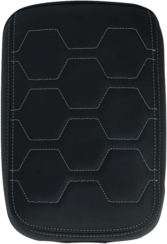 Muslogy for Frontier Center Console Pad Armrest Box Cover Vegan Leather Soft Accessories Armrest Lid Protector Compatible with Nissan Frontier 2022-2024 2025 (Regular Thick, V1 White Stitching)