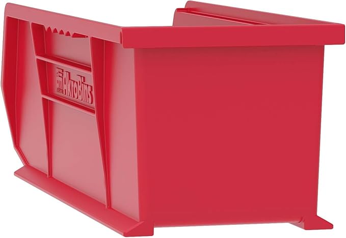 Akro-Mils 30234 AkroBins Plastic Storage Bins, Space-Saving Stackable Bins for Garage, Pantry, Craft Organization, 15-" x 5-" x 5-", Red, 12-Pack