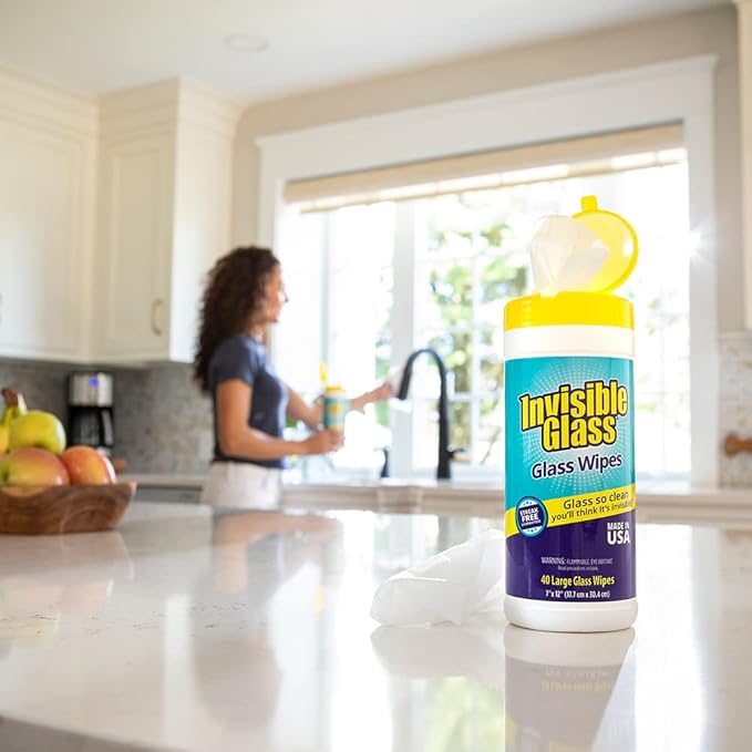 Invisible Glass 90160 Glass Cleaning Wipes Perfect for Cleaning Mirrors, Windows, and Windshields at Home, in Your Car, or at the Office, Streak-Free, Tint-Safe, Lint-Free, 40 Wipes, Pack of 1