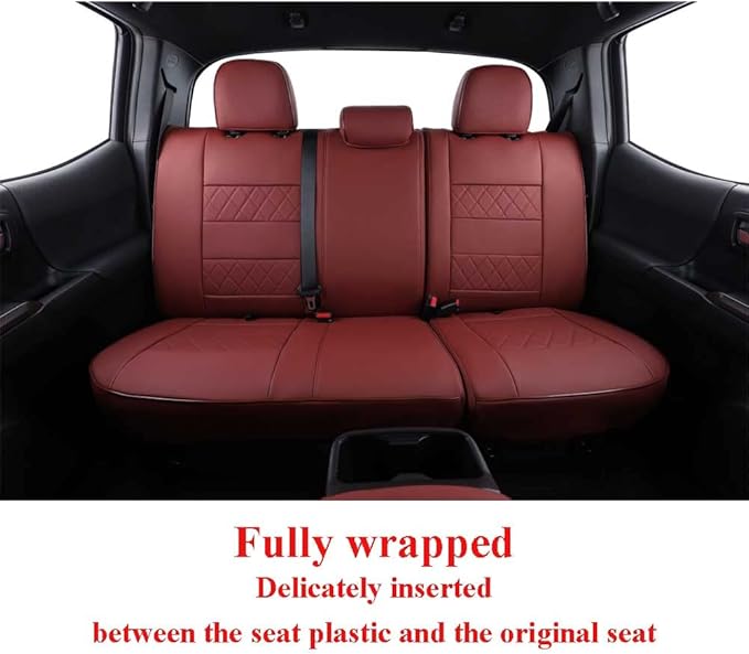 EKR Custom Fit Tacoma Leather Car Seat Covers for Select Toyota Tacoma 2012 2013 2014 2015 (Regular Seats)- Full Set,Leather(Burgundy)
