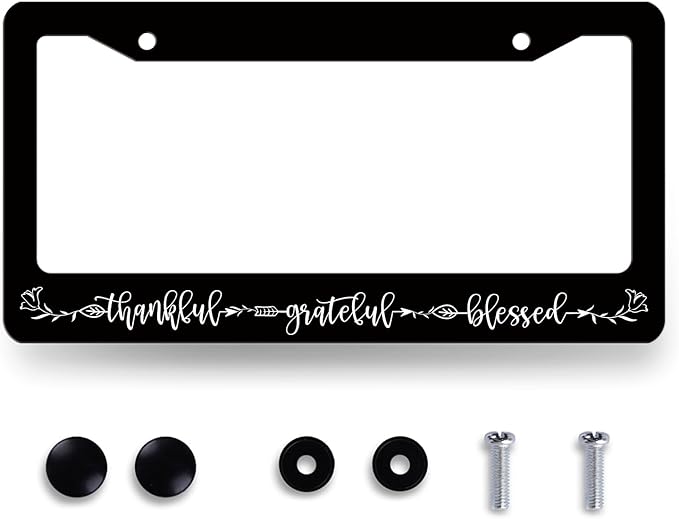 Thankful Grateful Blessed License Plate Frame Christianity License Plate Holder Funny License Plate for Belief Car Decoration Stainless Steel Car Accessory with Screws Men Women 12.3" x 6.3"