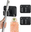 2-Pack Broom Holder with Heavy Duty Hooks, Upgraded Stainless Steel Mop Hanger. Wall Mount Utility Tool Rack for Kitchen Garden Laundry Garage. Matte Black.