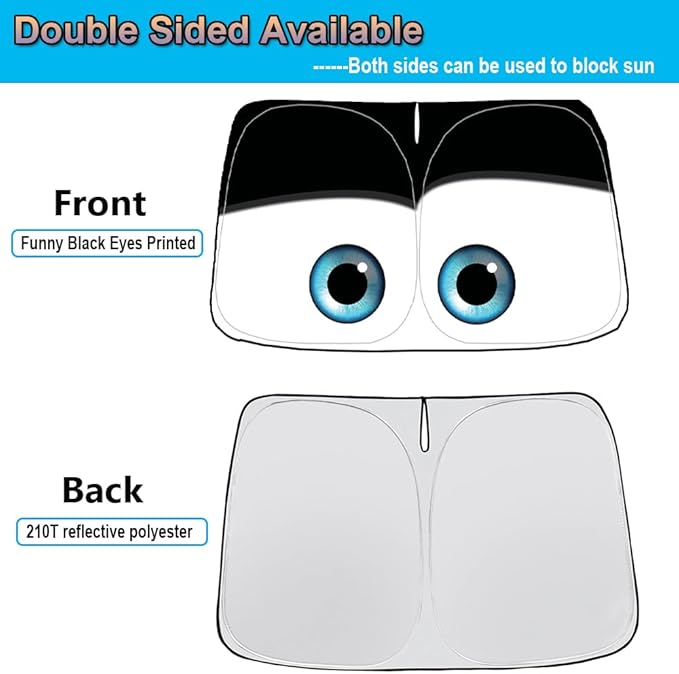 Gven Windshield Sun Shade for Tesla Model Y/3 Accessories 2025 Car Front Window Shade 100% Blackout Dual-Sided UV Protection (Black Eyes)