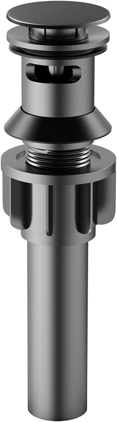 Bathroom Sink Drain with Overflow, PureHome Bathroom Sink Stopper, Pop Up Bathroom Drain Stopper Sink Plug - Engineering Plastic Material - Matte Black