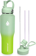 SENDESTAR 32oz Water Bottle Wide Mouth Stainless Steel Vacuum Insulated Double Wall with 2 Straw Lids Fit in Any Car Cup Holder TXIN-32-GG-1