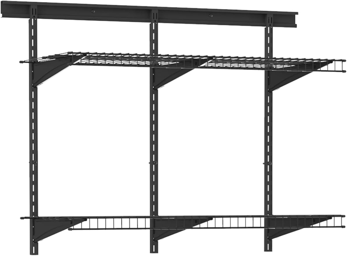 ClosetMaid MaxLoad Heavy Duty Wall Shelf Kit for Garage, 2 Shelves, Adjustable ShelfTrack Wire Shelving, Black Finish