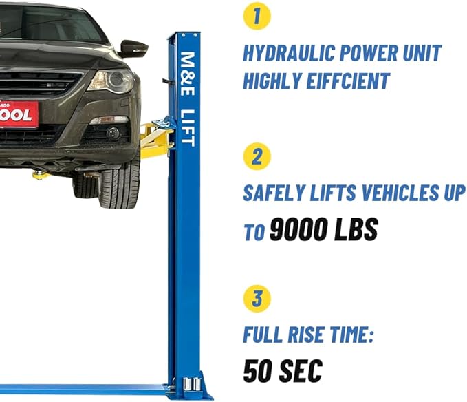 110v 9000lbs 2 Post Lift Car Lift Auto Hoist Full Rise Time 50SEC 2 Post Truck Lift for Home/Shop Automotive Lift for Repair Shop, Blue