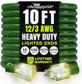 10ft Outdoor/Indoor Extension Cord 12/3 Gauge Extra Heavy Duty 3 Prong SJTW, Waterproof, Flexible Cold-Resistant Long Power Cord,15A 125V 1875W, Green by LifeSupplyUSA