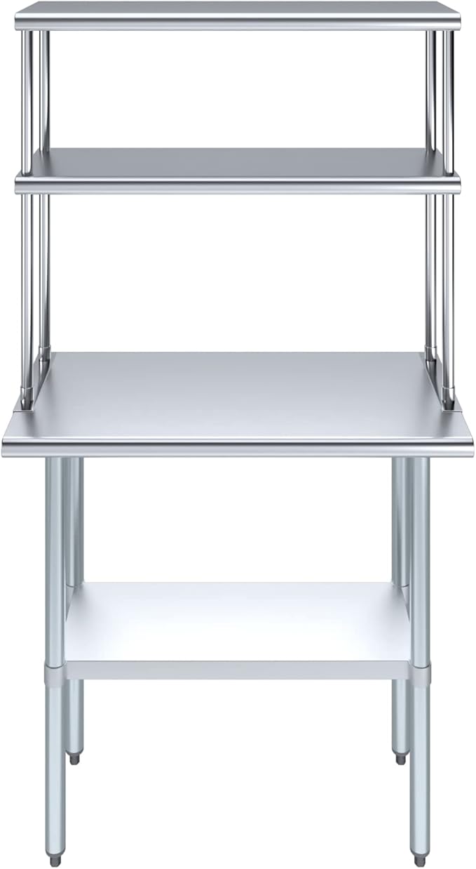 Amgood Stainless Steel Work Table Double Tier Overshelf | Metal Kitchen Prep Table & Shelving Combo (18" x 36" Work Table + 12" Overshelf)