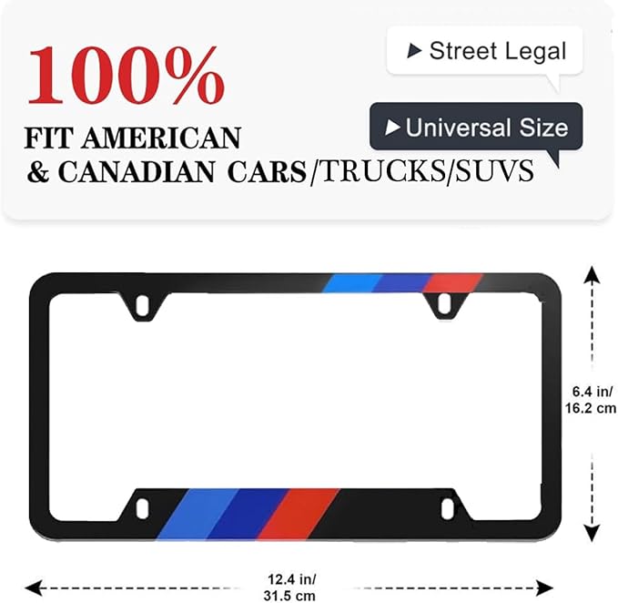 2 Pieces Tricolor License Plate Frames for Men and Women, Decorative Car Accessories (Frame B)