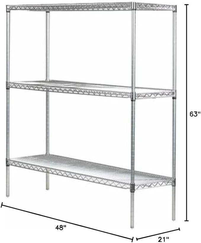 Omega 21" Deep x 48" Wide x 63" High 3 Tier Chrome Starter Shelving Unit