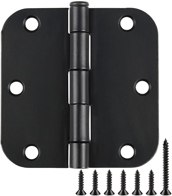 24 Pack Rounded Matte Black Door Hinges 3.5 inch x 3-1/2", 5/8 Radius Storage Hinge with White Interior Decoration Doors Classic Colour Coordination Closet Shed Hardware for Inside Home Improvement