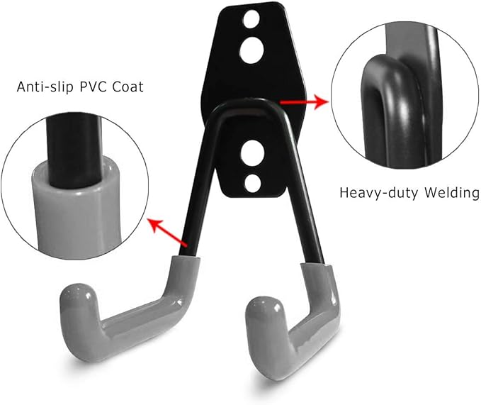 2 Pack Garage Storage Utility Hooks，Garage Garden Tool Organizer，Steel Wall Mount Hooks, Garden Small U Hooks (Black) (Gray)