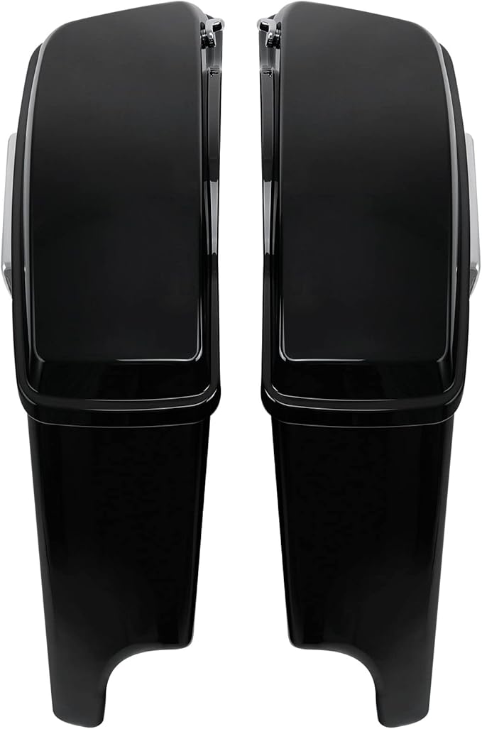 XFMT Motorcycle Vivid Black 5" Extended Stretched Hard Saddlebags Saddle Bags W/Chrome Latches For Harley Touring Road King Street Glide Road Glide Electra Glide Ultra Classic 2014-2023