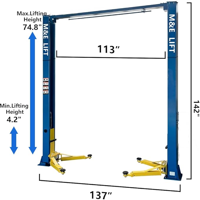 ME 9000lbs 2 Post Lift Clearfloor Lifts Max. Lifting Height 74.8" 2 Post Car Lift Auto Lift Car Hoist for Home Shop Garage (ME-M90-220V)