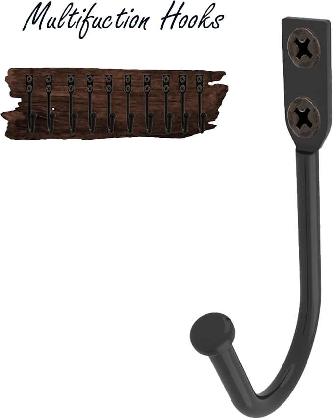 Wall Hooks Coat Hook Robe Hanging Robe & Towel Hooks, Utility Hooks Indoor Outdoor (Black-Rod U Shaped, 3x2.3)