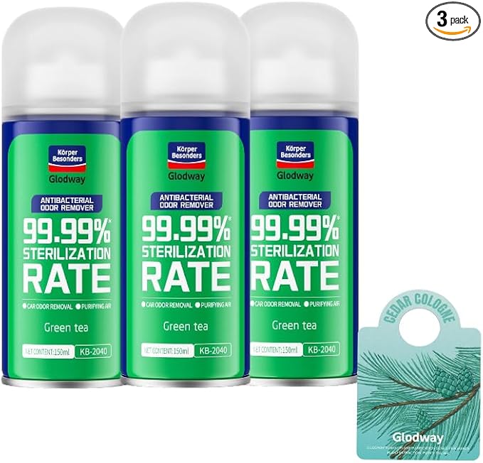 Glodway Whole Car Air Refresher,Odor Eliminator Remover Spray For Car,Green Tea Strong Freshener With Odour Eliminator Technology,Long-Lasting Scent,6 Ounce(Pack of 3)