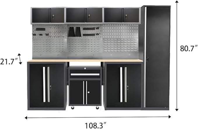 JZD Metal Workshop Cabinet System, Garage Organization Tools Storage, No Wall Mounting Needed, for Basement Automotive Repair Shop