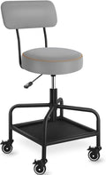 Shop Stool with Lockable Rubber Wheels Adjustable Backrest Tool Tray Storage 400 lb Capacity Rolling Garage Stool (Grey)
