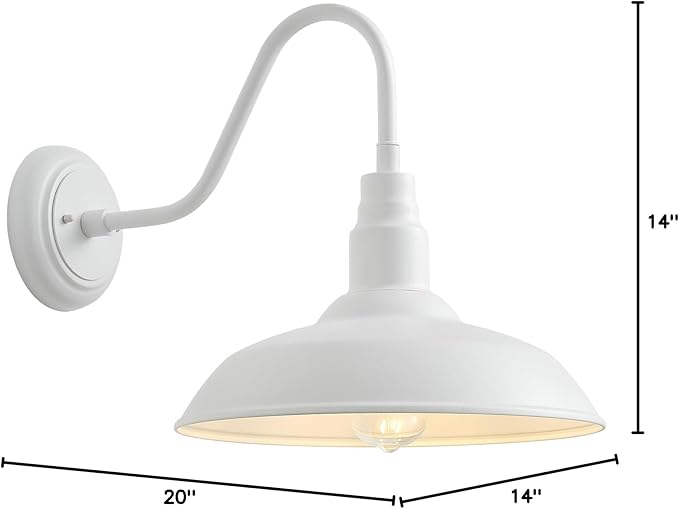 14 Inch Dome Outdoor Gooseneck Barn Light Fixture for Farmhouse, White Exterior Goose Neck Wall Mount Lights for Porch, Barn Style Wall Sconce Lighting for Patio, Garage