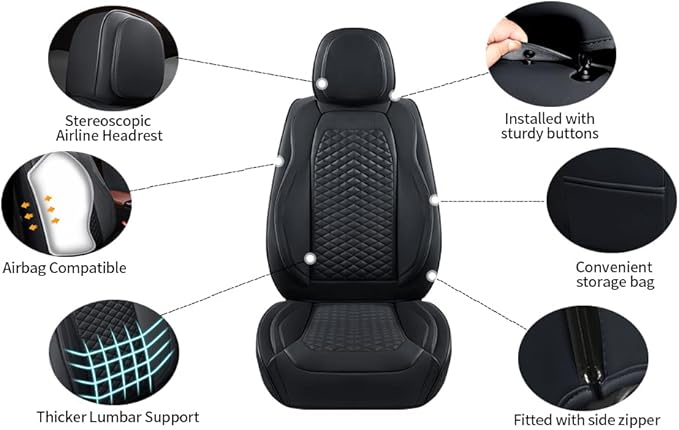 2 Packs Car Seat Covers Leather Car Seat Covers Universal Seat Covers for Car, SUV,Truck (Black)