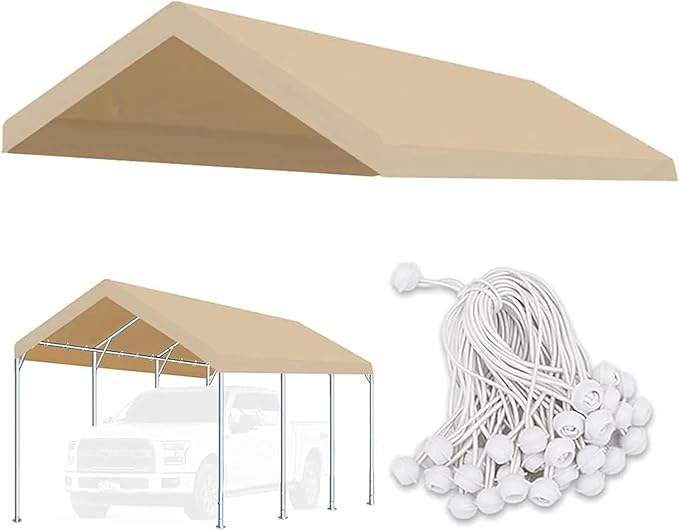 Carport Replacement Canopy Cover for Car Tent Top Garage Shelter Cover Tarp with Ball Bungees (Only Top Cover, Frame Not Include) (Ginger, 12' x 20')