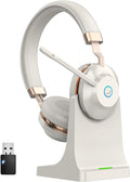 Wireless Headset with Mic for Work, Bluetooth Headset with Microphone Mute & Charging Dock, V5.2 Wireless Headphones with Mic Noise Canceling & USB Dongle, 45Hrs for Work/Meetings/Call Center/Office