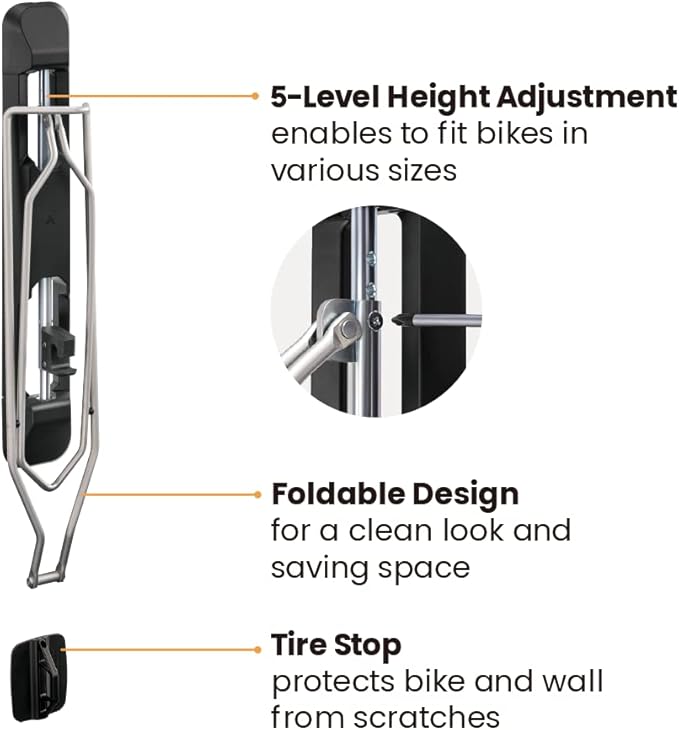 Mount Plus Bike-M Easy Wall Mounted Bike Storage Rack for Your Home Garage, Office Building | Save Space with Swings 180 Degrees | Easy Push and Pull to Wall Mount (Mountain Bike)