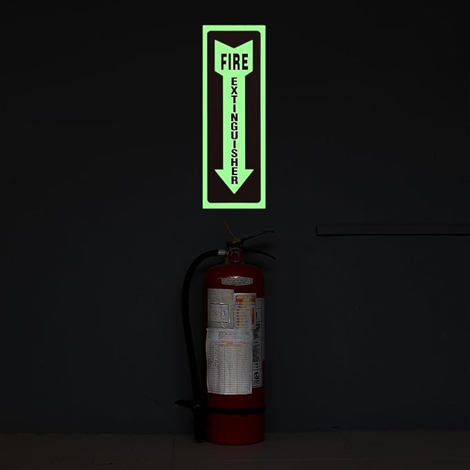 Madrigal Fire Extinguisher Glow in the Dark Sticker Sign,fire extinguisher sign,4Pack-4x12"Premium Self-Adhesive Vinyl for UV, Weather, Scratch, Water and Fade Resistance, Indoor and Outdoor
