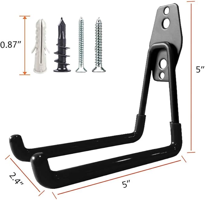 Garage Storage Utility Hooks，Garage Garden Tool Organizer，Steel Wall Mount Hooks, Large Garden U Hooks （2 Pack）