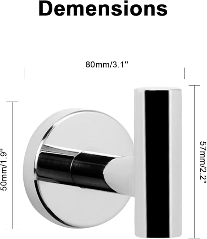 NearMoon Bath Towel Hooks- SUS 304 Stainless Steel Robe Hook Holder, Heavy Duty Coat Hook for Bathroom Livingroom Hotel Kitchen Garage, Wall Mounted (Chrome Finish, 3 Pack)