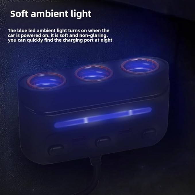 3 - in - 1 Cigarette Lighter Adapter with PD/QC Fast Charging, Independent Switches Car Charger, RGB LED Indicator Lights - Universal Cigarette Lighter USB Charger for Cars, SUVs