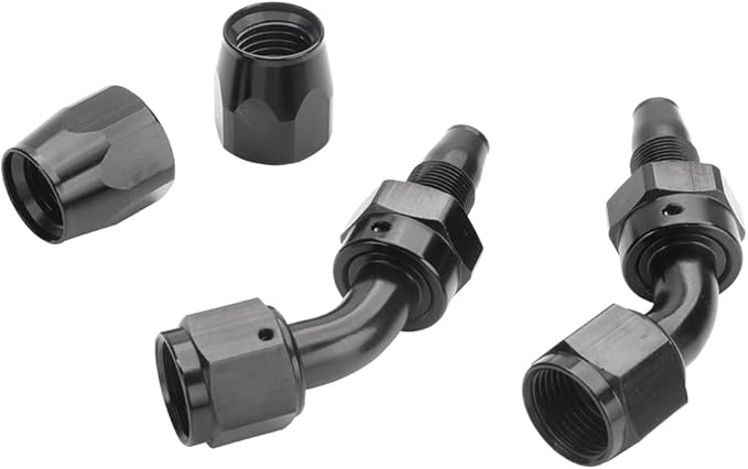 LokoCar 6AN Hose End Fitting 45 Degree Swivel For CPE Braided Hose Black 2Pcs