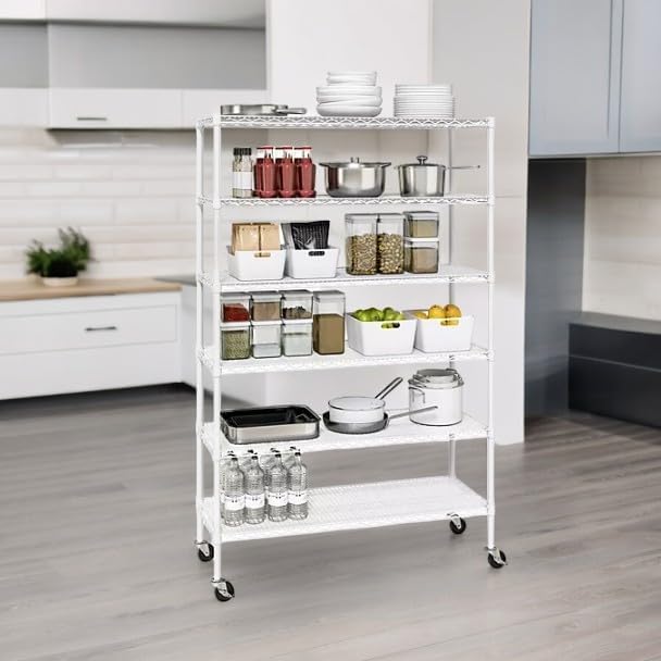 Generic Organize in Style with The Members Mark 6-Tier NSF Heavy Duty Wire Shelving, 47.75"" W x 18"" D x 75.5"" H (White, 1 PACK)