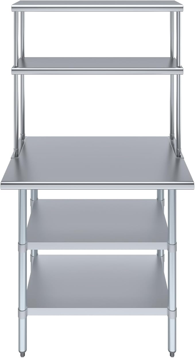 AmGood Stainless Steel Work Table with 2 Shelves | 24" x 36" Table with 2 Shelves + 12" Overshelf