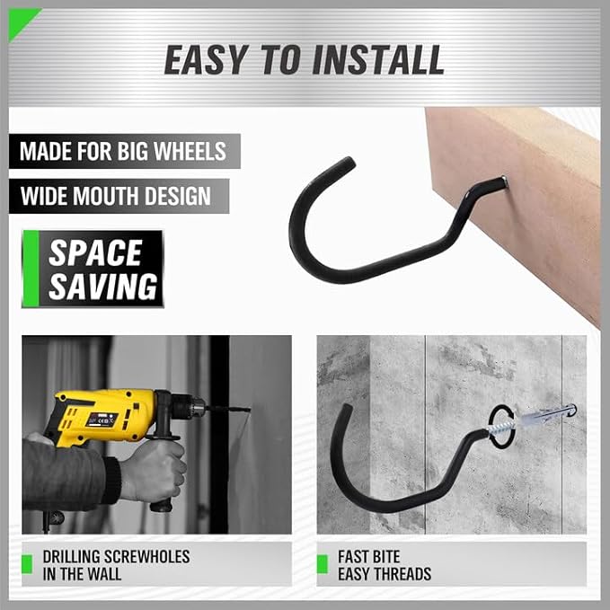 SWANLAKE 8-Piece Heavy Duty Garage Bike Hooks, 6-inch Bike Hooks for Garage Organization, Wall & Ceiling Mount Screw in Hanging Hook, Max Unit Load 100LBS Rustproof Utility Hook Bikes Hanger