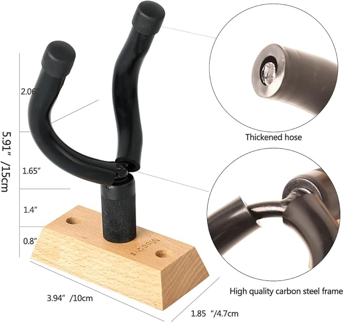 Guitar Wall Mount Hanger, 4-Pack Real Hardwood Guitar Hanger for Wall, Guitar Hook Holder Stand for Bass Electric Acoustic Guitar Ukulele (Beech Wood)