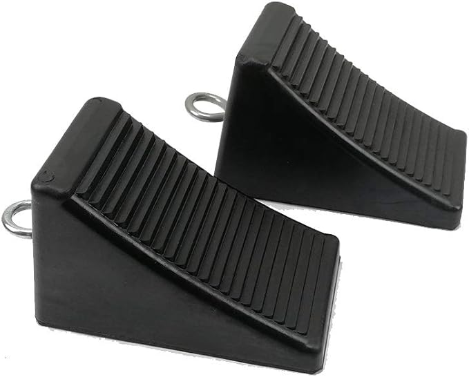 ROBLOCK Heavy-Duty Rubber Wheel Chocks with Eyebolt for Cars, RVs, Trucks, Trailers, and Vehicles, 2 Pack Anti-Slip Design Chocks Black Wheel Wedge, (6.5" x 3.75" x 4"), 2 Pcs
